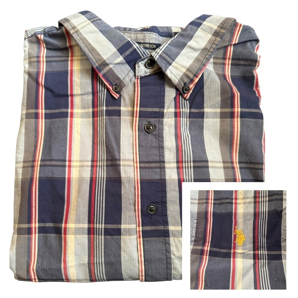U.S. Polo Assn. Navy and Red Plaid Long Sleeve Shirt 4XLT